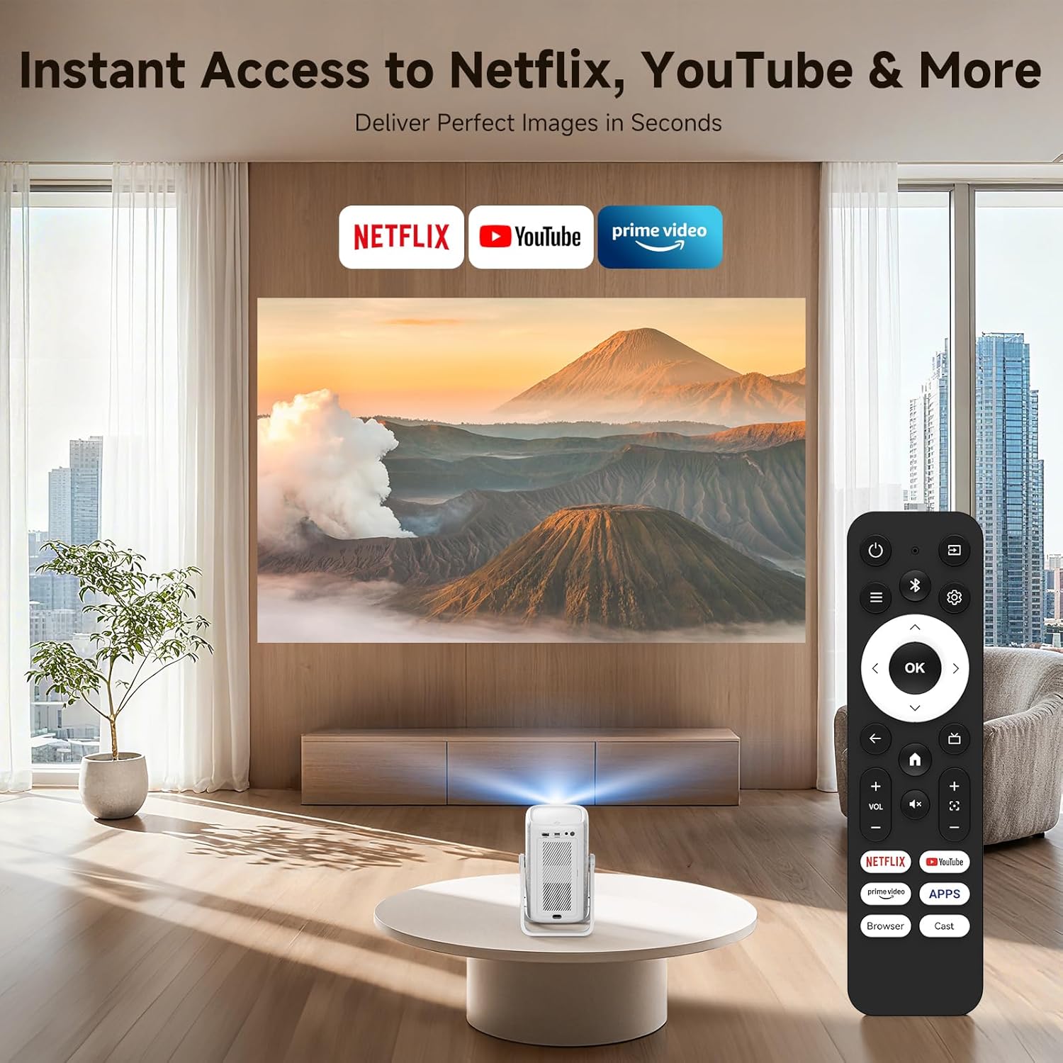 [Short Throw/1200ANSI/Built in Apps] 4K Outdoor Projector with WiFi and Bluetooth wourant