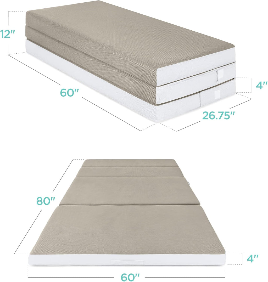 4in Portable Queen-Size Mattress, Tri-Fold Mattress for Camping, Guest, Toddler wourant