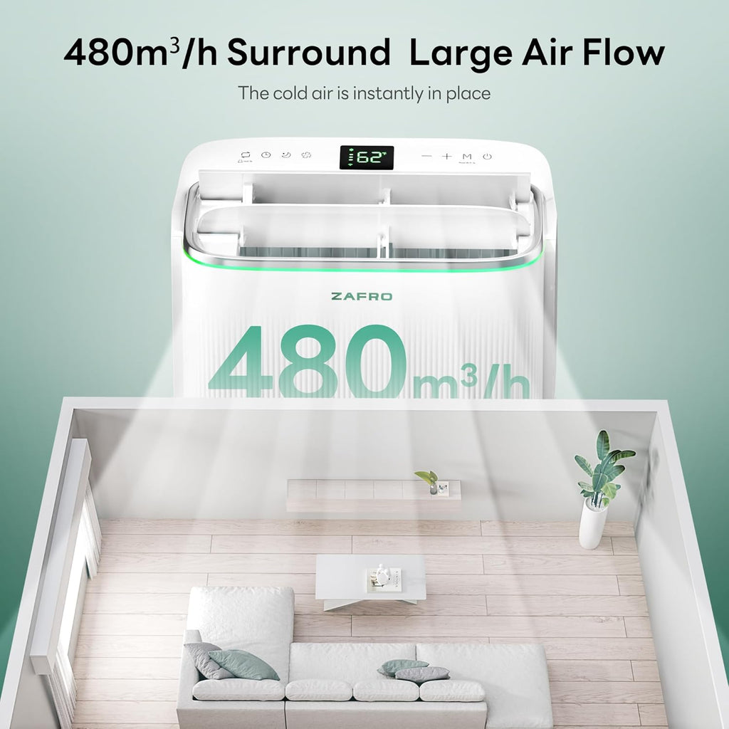 ZAFRO 8,000 BTU Portable Air Conditioners, 4 Modes Portable AC Unit with Fast Cooling/Energy Efficient/Remote/24Hrs Timer for Bedroom/Dorms/Indoor Rooms, White wourant