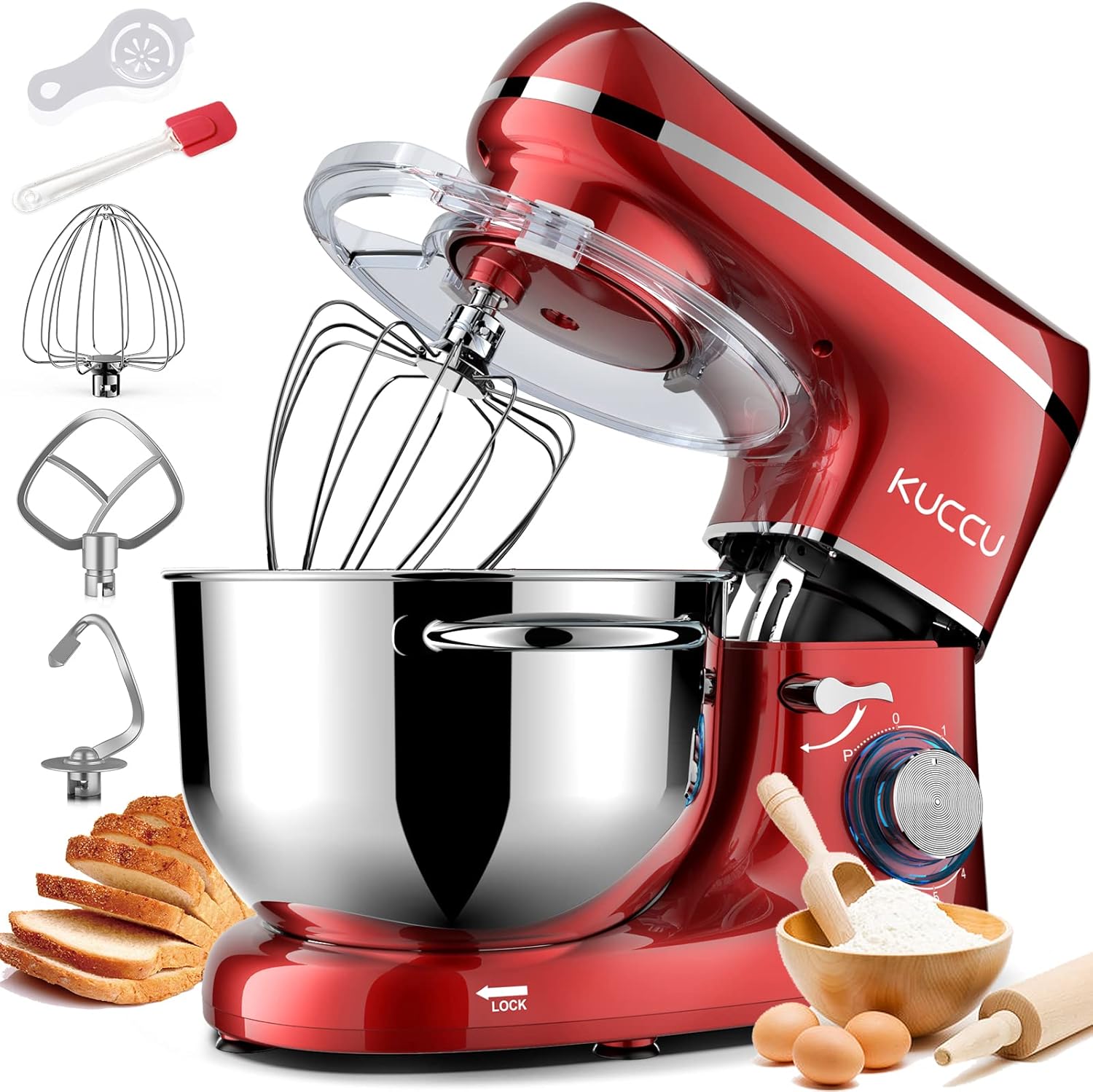 Stand Mixer 6.5 Qt 660W 6-Speed Tilt-Head Food Dough Mixer, Kitchen Electric Mixer with Stainless Steel Bowl,Dough Hook,Whisk, Beater, Egg white separator wourant