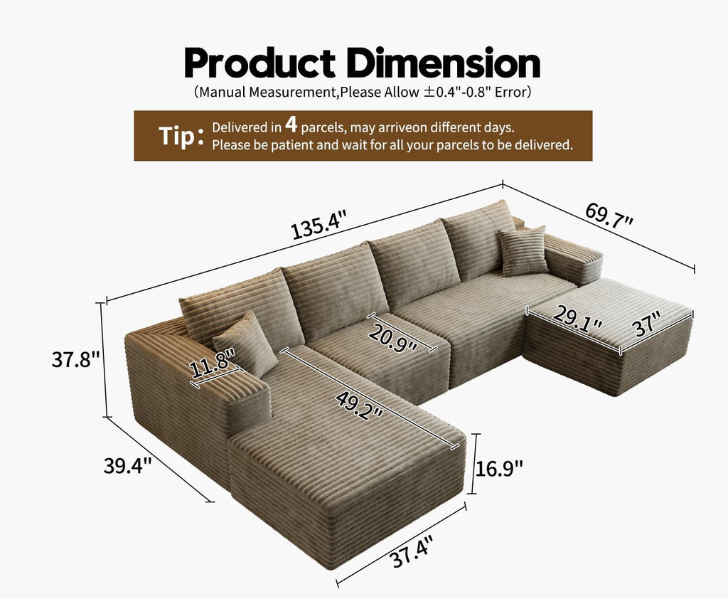107.5" Cloud Modular Sectional Sofa Couch with L-Shape Chaise,Modern Minimalist Upholstered Couches wourant
