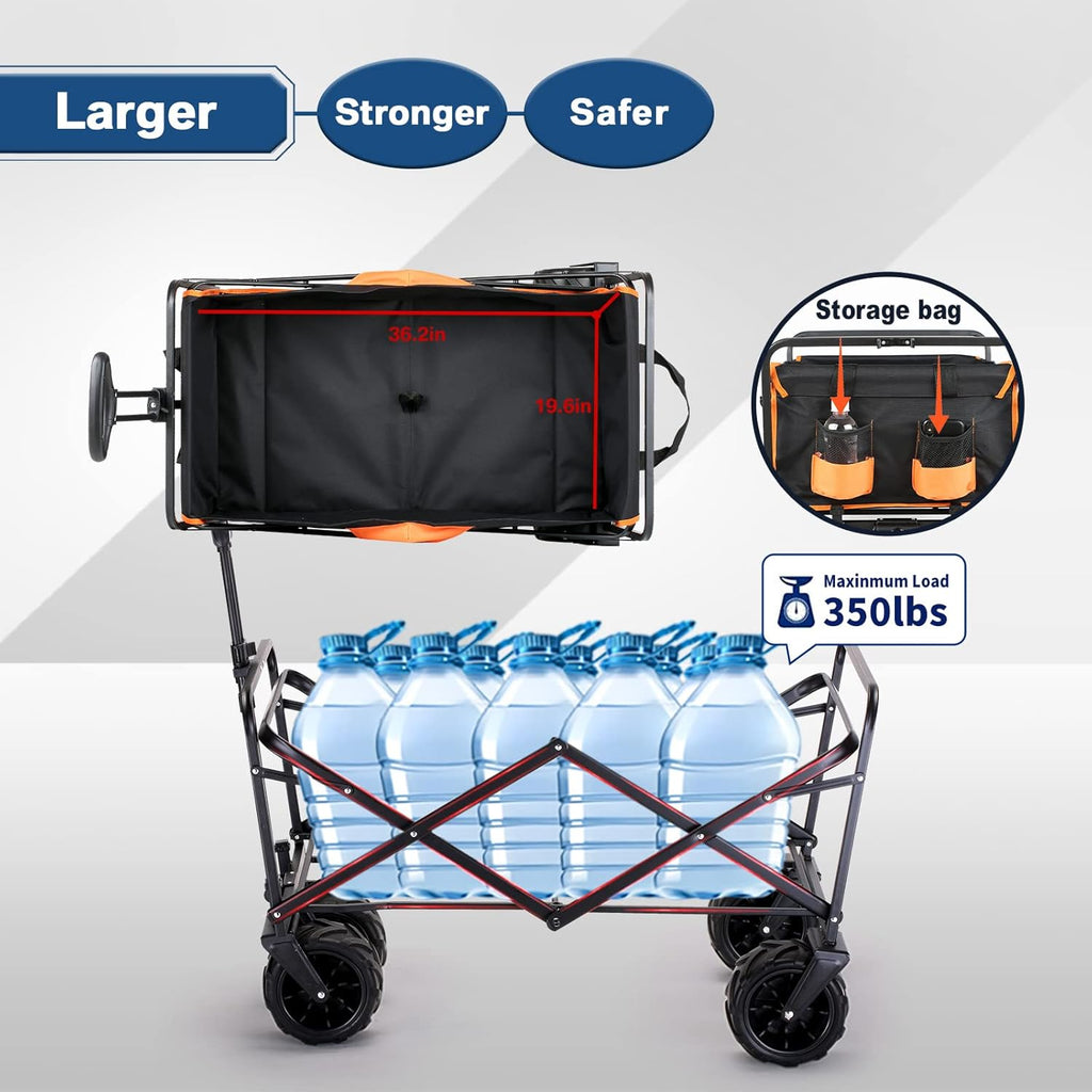 Heavy Duty 350 lb Capacity Foldable Caravan, Outdoor Folding Camping Caravan, Portable Grocery Cart, Adjustable Rolling Cart wourant