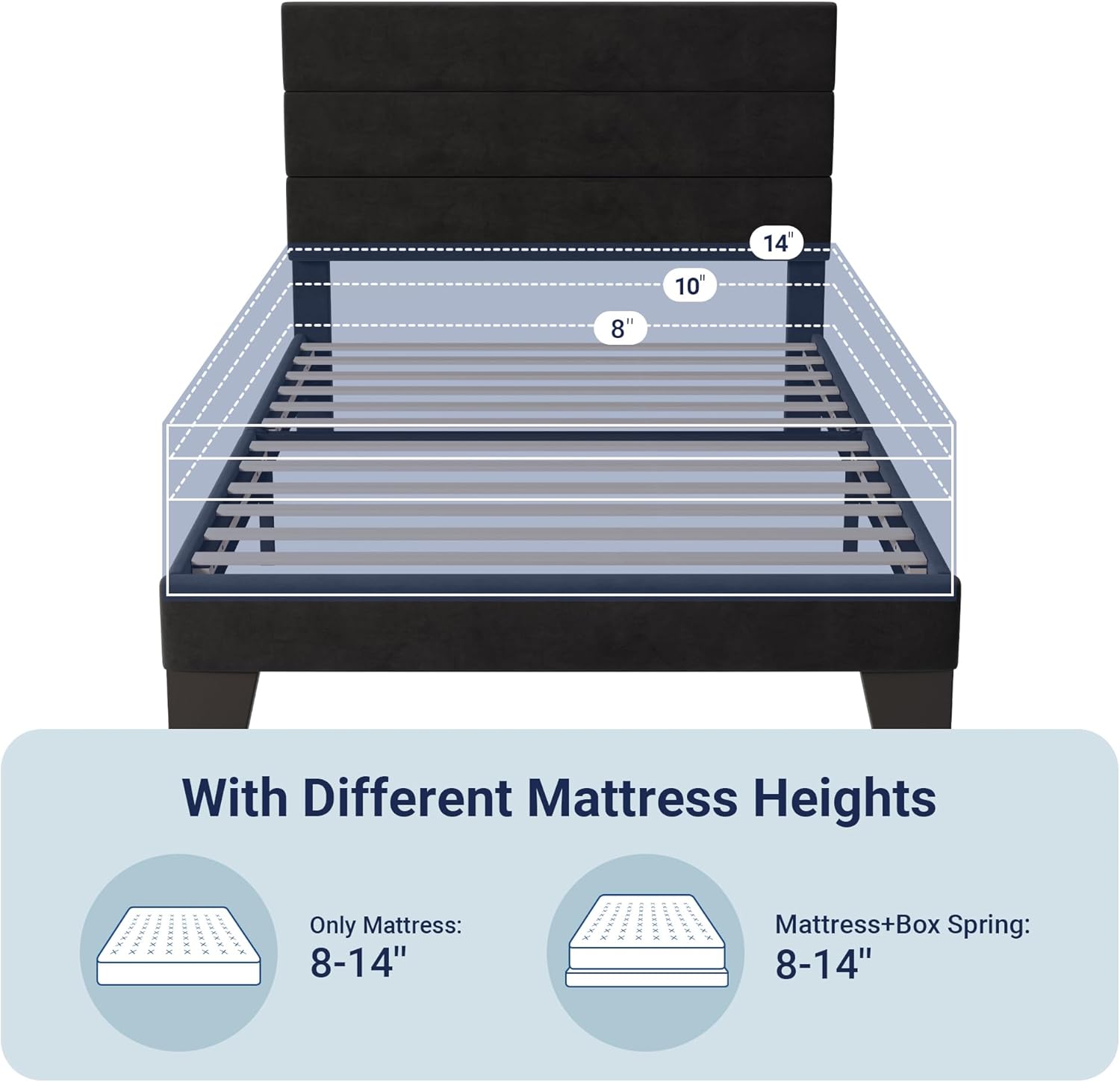 Allewie Queen Size Platform Bed Frame Fabric Upholstered Headboard Wooden Slats Support wourant