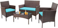 Homall 4 Pieces Outdoor Patio Furniture Sets Rattan Chair Wicker Set,Outdoor Indoor Use Backyard Porch Garden Poolside Balcony Furniture (Brown and Beige) woonhhop