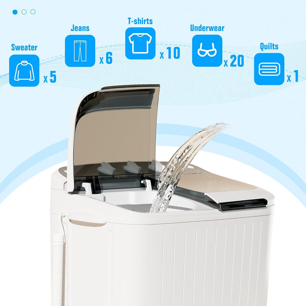 INTERGREAT Portable Washing Machine with Longer Hose, 16lbs Twin Tub Washer Mini Compact Laundry Washing Machine with Drain Pump, Semi-automatic Washer Combo for Dorms, Apartments, Blue wourant