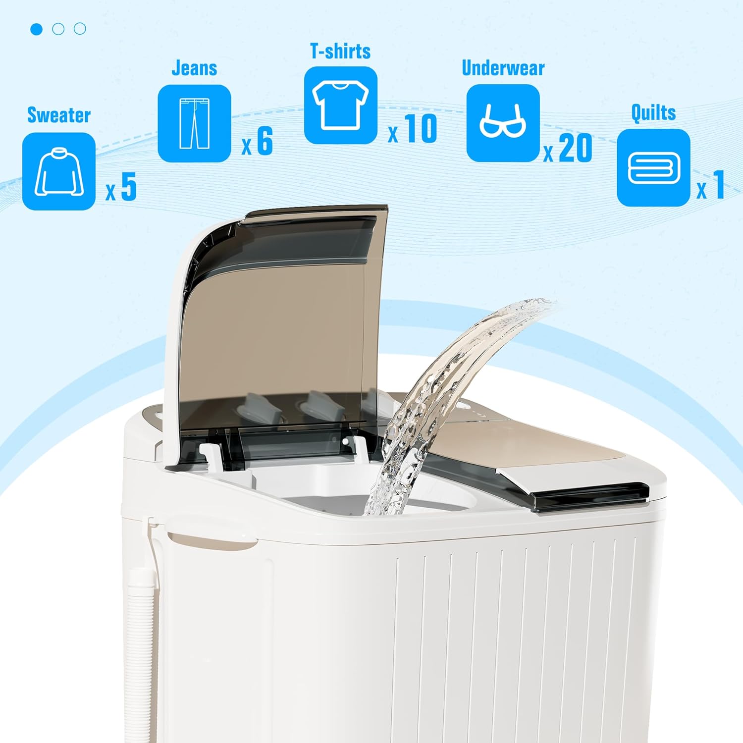 INTERGREAT Portable Washing Machine with Longer Hose, 16lbs Twin Tub Washer Mini Compact Laundry Washing Machine with Drain Pump, Semi-automatic Washer Combo for Dorms, Apartments, Blue wourant