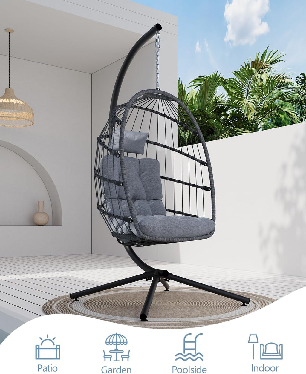 SWITTE Egg Chair Outdoor Indoor Wicker Hanging Egg Swing Chair 350lbs Capacity for Patio wourant