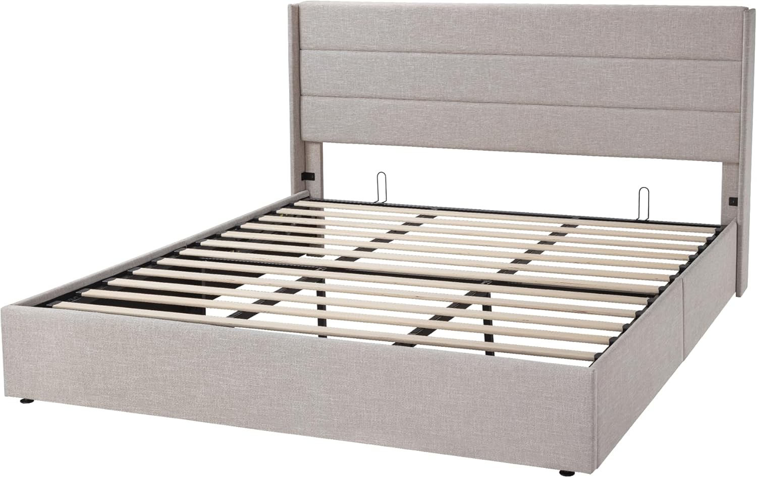 Allewie Queen Size Lift Up Storage Bed Modern Wingback Headboard Hydraulic Support wourant