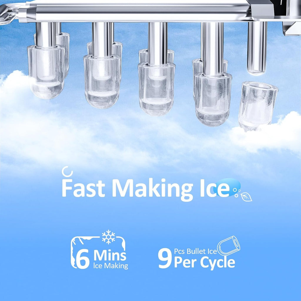 Nugget Ice Makers Countertop, Pebble Ice Machine with Chewable Pellet Ice, 34Lbs/24H, Self-Cleaning, Sonic Ice, One-Click Operation, for Kitchen,Office Stainless Steel Silver wourant