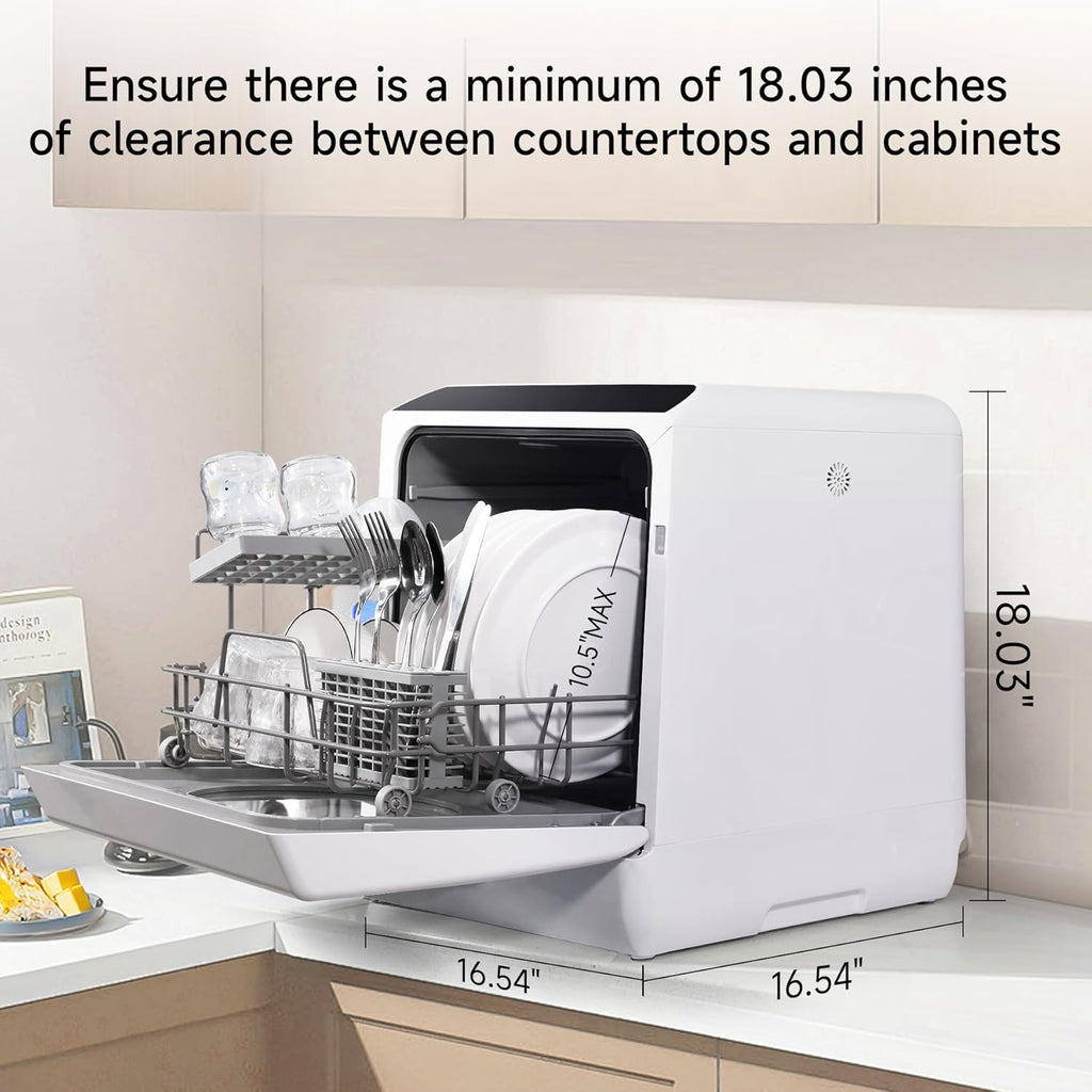 Mini countertop dishwasher. Compact dishwasher with drying function. Double spray arms. Portable countertop dishwasher wourant