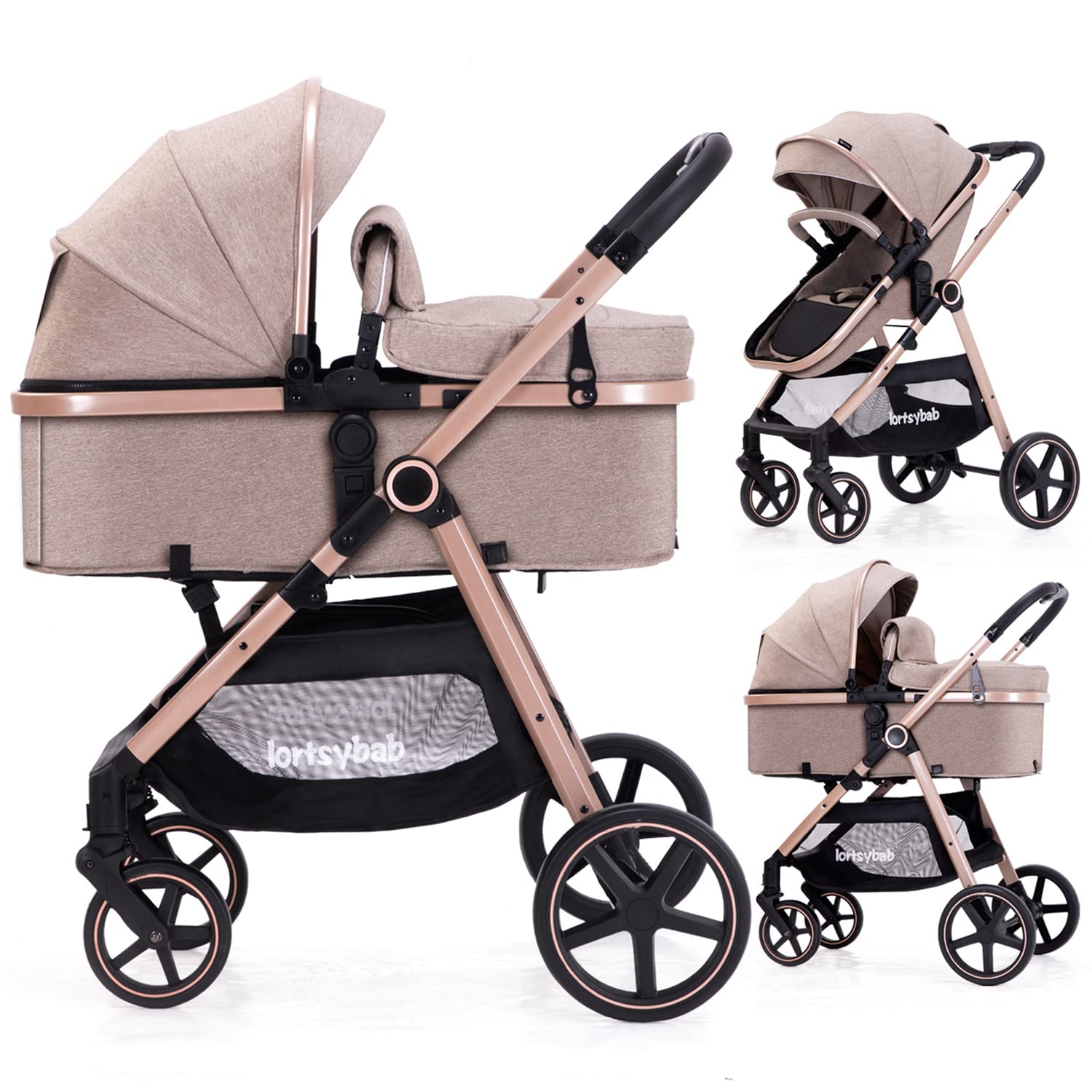 Lortsybab 2-in-1 Baby Stroller Folding Infant Newborn Pram Stroller with Reversible Seat wourant