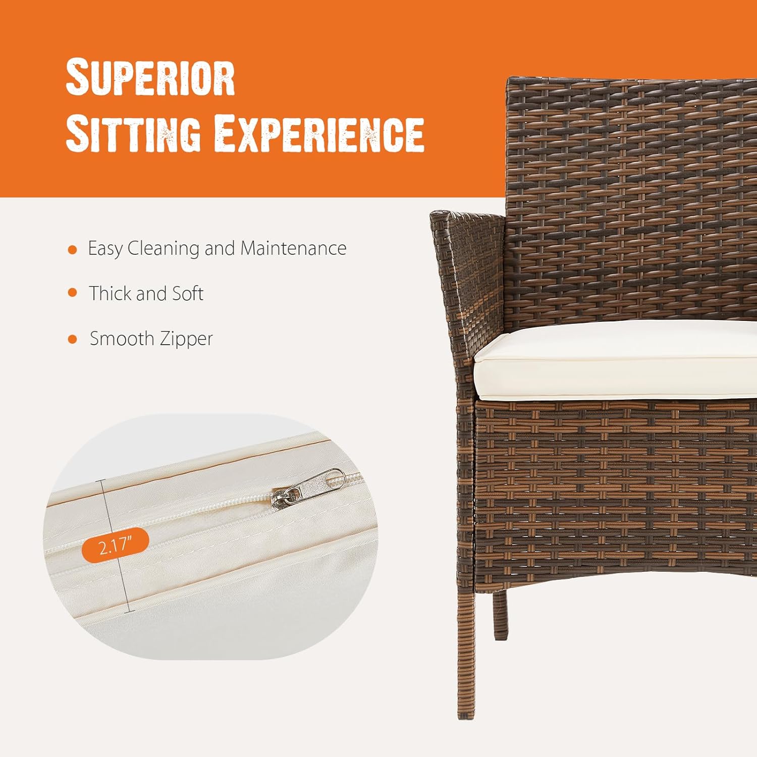 Sweetcripy Patio Furniture Set 3 Pieces, Outdoor Furniture with Soft Cushion and Glass Table, All Weather Manual Weaving Wicker Rattan Patio Chairs for Garden, Terrace, Porch(Black and Beige) wourant