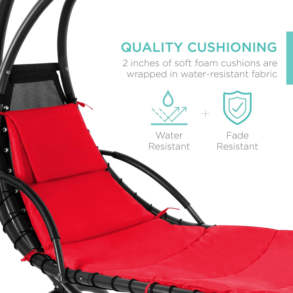 Best Choice Products Outdoor Hanging Curved Steel Chaise Lounge Chair Swing w/Built-in Pillow and Removable Canopy - Teal wourant