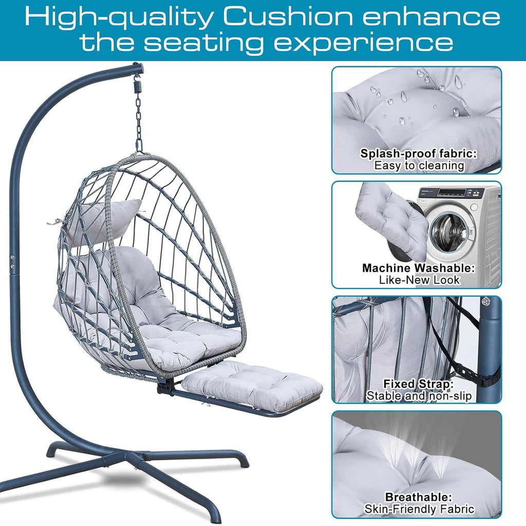 Hanging Egg Chair Stand Leg Rest Rattan Wicker Swing Hammock Chair UV-Resistant Cushion wourant