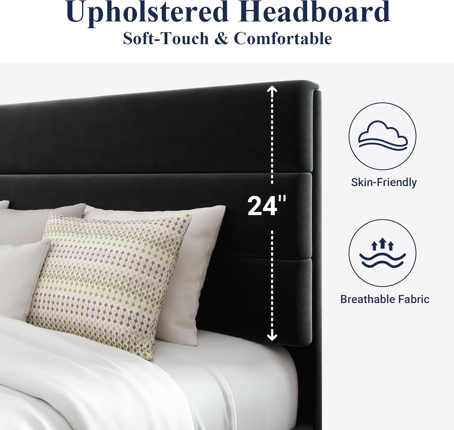 Allewie Queen Size Platform Bed Frame Fabric Upholstered Headboard Wooden Slats Support wourant