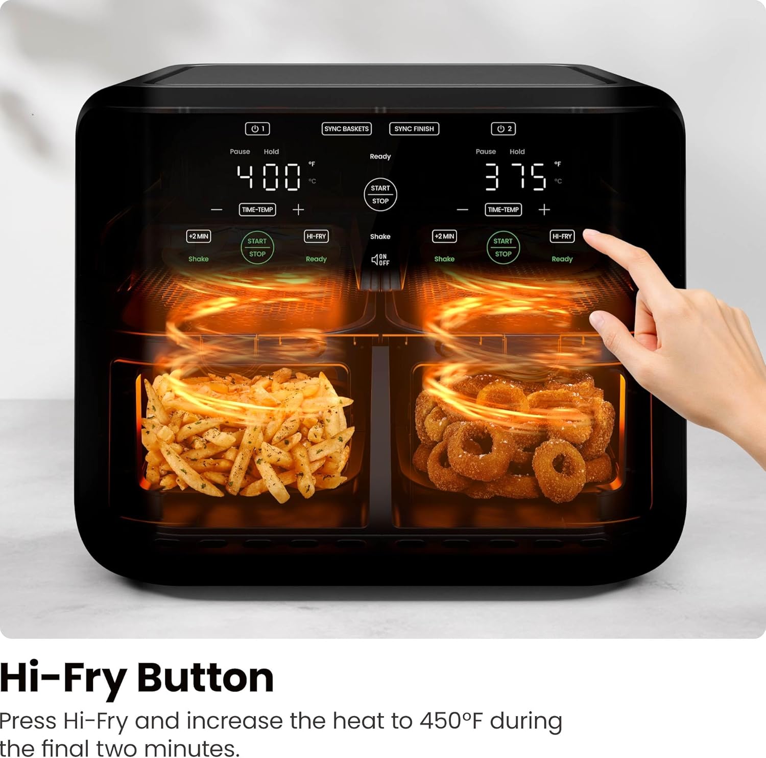 Chefman 6-Quart Dual Basket Air Fryer - Digital Touchscreen, Smart Sync Finish, High-Frying, Auto-Off, 2 Independent 3-Quart Nonstick Pans, Dishwasher-Safe Baskets wourant