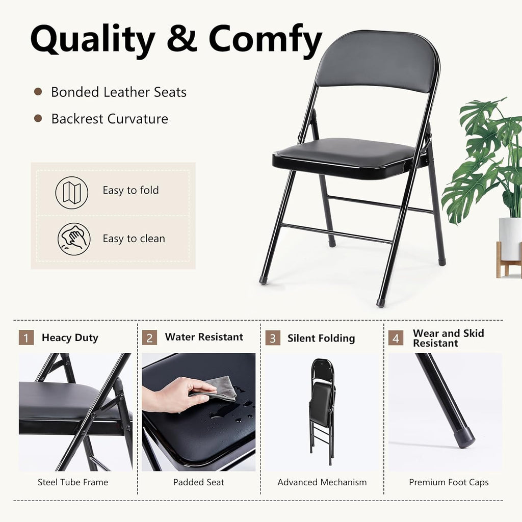 DUMOS 2 Pack Leather Padded Folding Chair, Indoor Outdoor Portable Stackable Commercial Seat wourant
