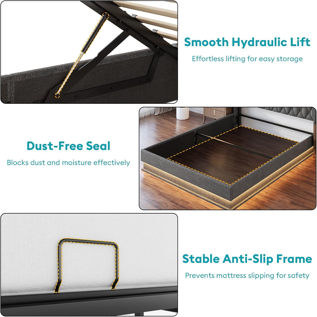 Queen Bed Frame Storage Lift Up Queen Size Bed Frame Headboard Upholstered Platform Bed wourant