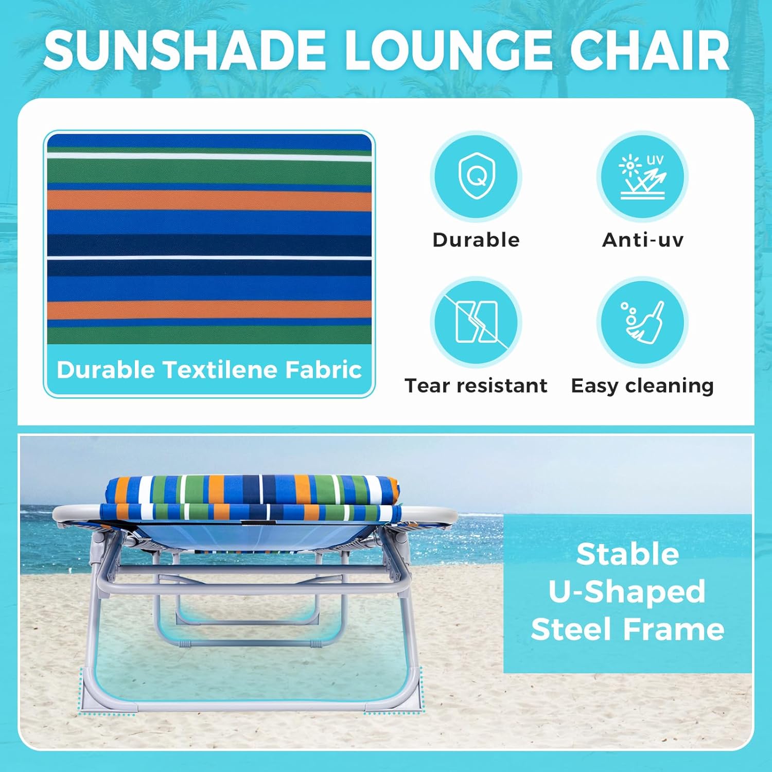 2 Pack Outdoor Chaise Lounge Chair - Portable Folding Patio Pool Lounge Chair, 5 Positions Adjustable Reclining Camping Chair with Side Table,Shoulder Strap, Pillow for Beach Sunbathing Lawn wourant