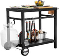 Royal Gourmet Dining Cart Table with Double-Shelf, Movable Stainless Steel Flattop Grill Cart, Hooks, Side Handle, Multifunctional PC3401B (Black) wourant