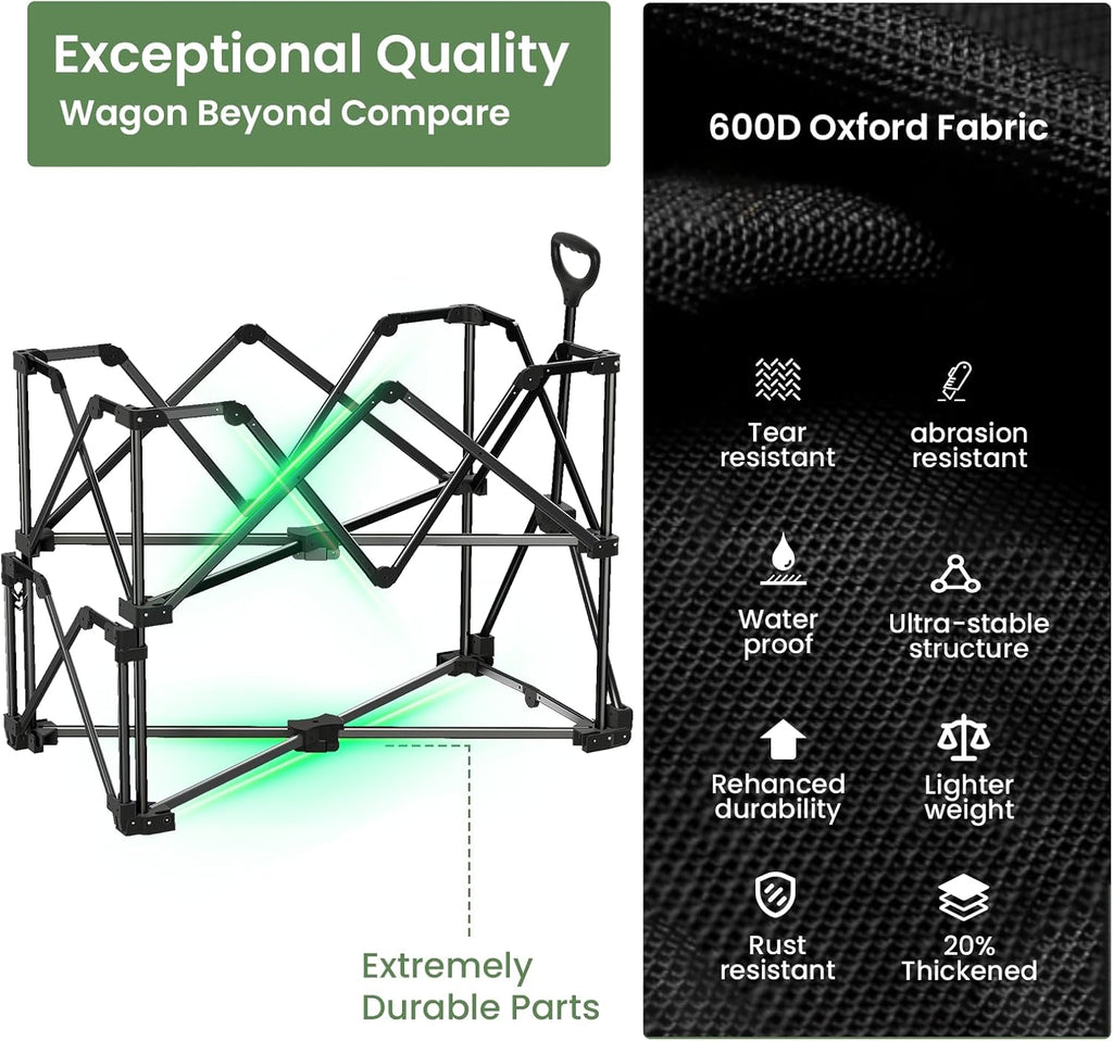 Double-decker cart, 500 lb capacity, 400 liter foldable cart, all-terrain wheels, 46" extra-long extension cart, foldable cart wourant