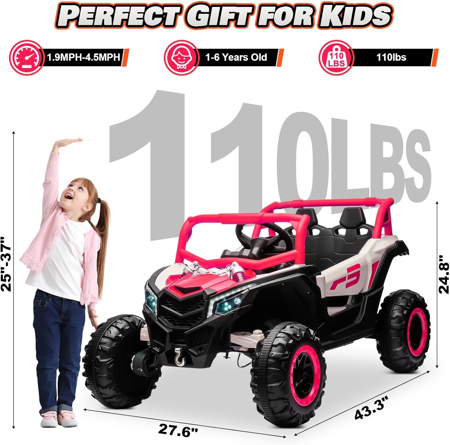JOYRACER Kids Remote Control Car with 4 x 150W Motors, Shock Absorbers, Bluetooth, MP3 Player, and Headlights wourant