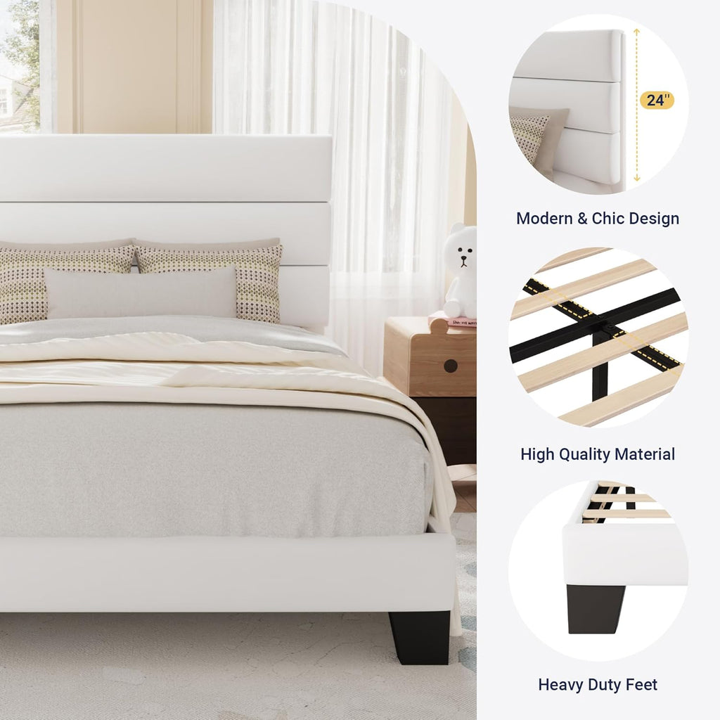 Allewie Queen Size Platform Bed Frame Fabric Upholstered Headboard Wooden Slats Support wourant