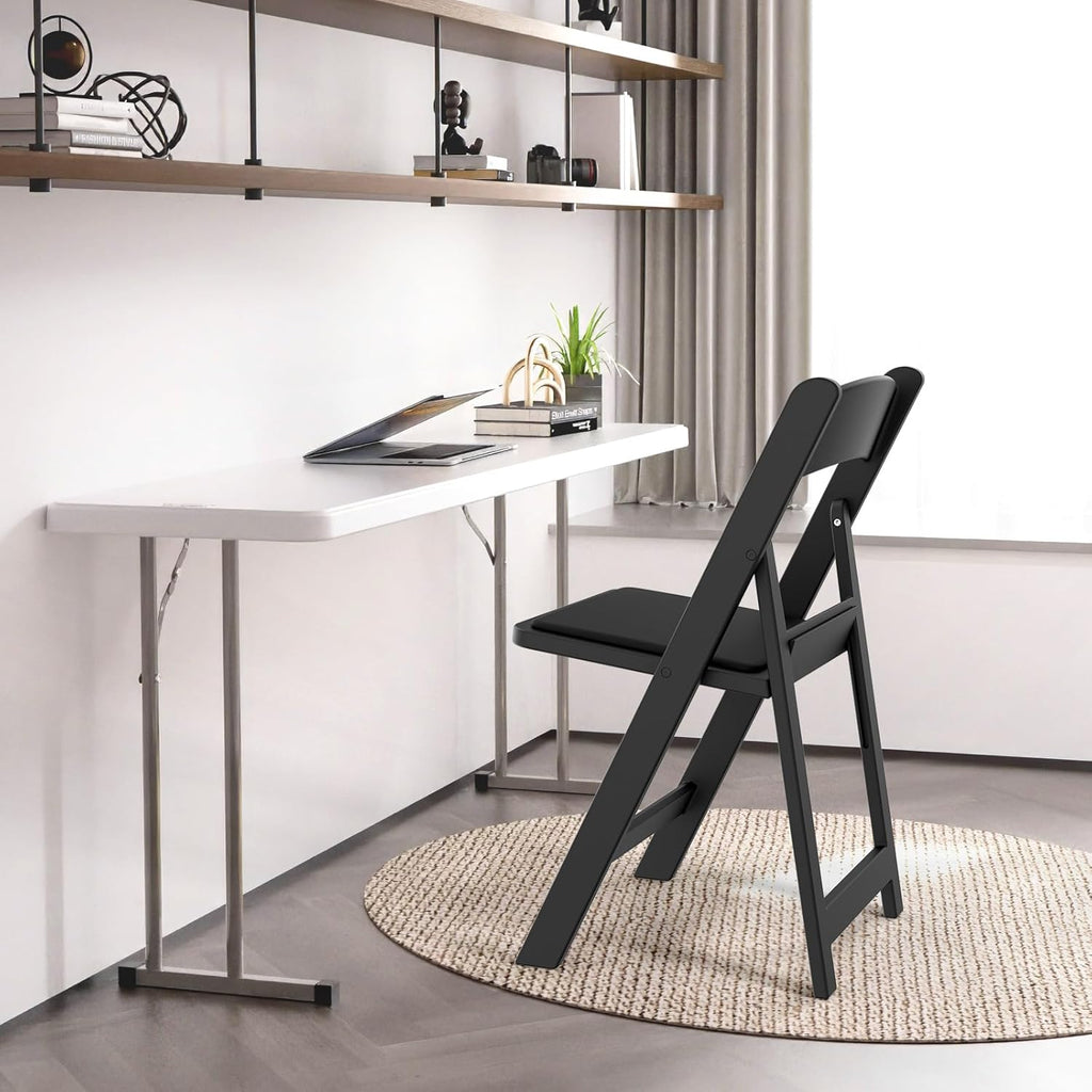 VINGLI Resin Folding Chair with Cushion Foldable Plastic Chair with Comfortable Cushioned Seat wourant