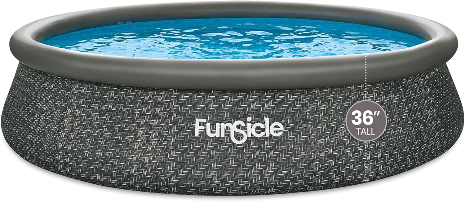 Funsicle 12 Foot by 36 Inch Quickset Round Inflatable Ring Top Outdoor Above Ground Swimming Pool Set with Pump and Cartridge Filter, Dark Herringbone wourant