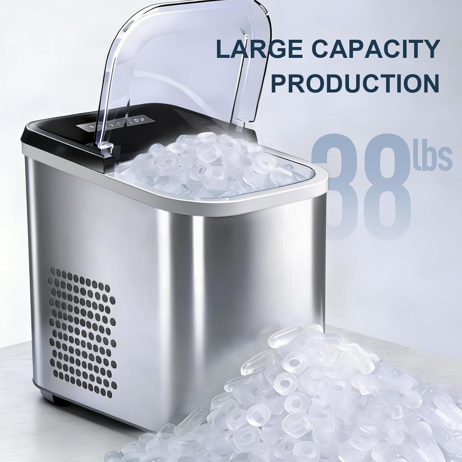 38lbs Per Day Countertop Ice Maker, 9 Ice Cubes in 3.5 Minutes, Self-Cleaning Portable Ice Machine with 2 Bullet Sizes for Kitchen, Camping, RV, and Party woonhhop