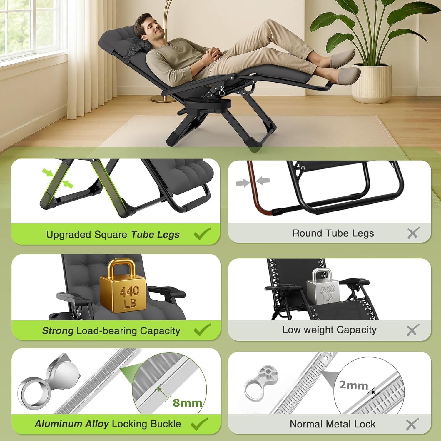 Indoor and outdoor patio chair folding lounge chair zero gravity chair with removable cushion camping lounge chair wourant