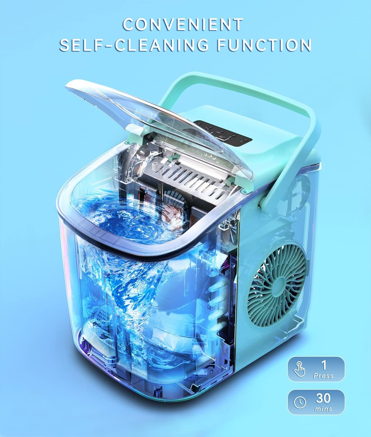 ecozy Portable Ice Maker Countertop, 9 Cubes Ready in 6 Mins, 26 lbs in 24 Hours, Self-Cleaning Machine wourant