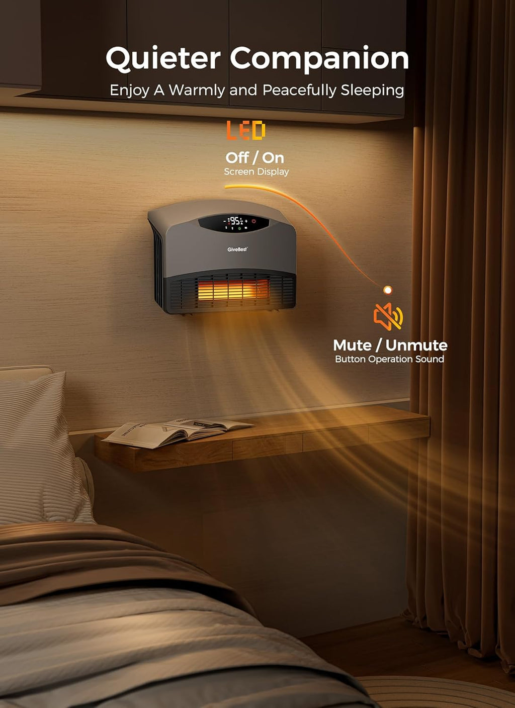Wall mounted electric heater with WiFi and remote control, floor standing heater 1500W fast coverage for large rooms wourant
