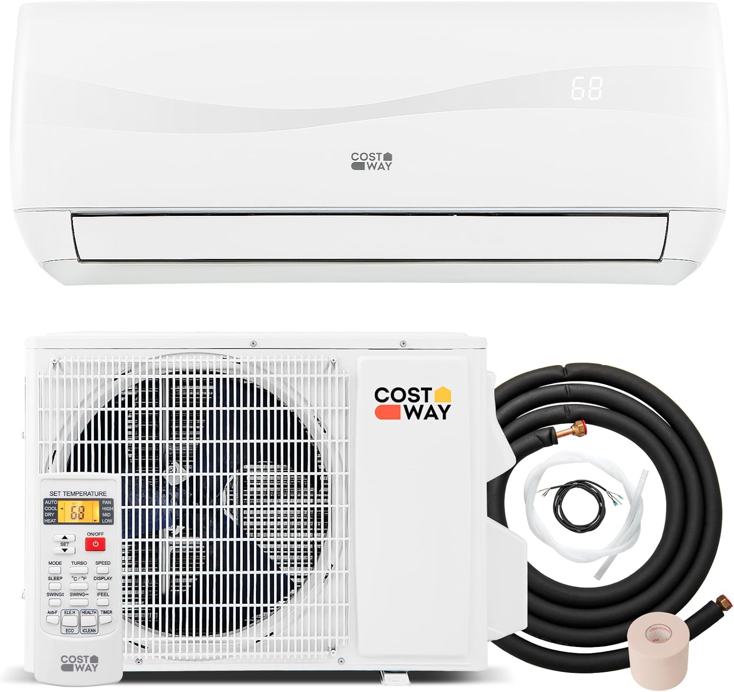 COSTWAY 12000BTU Mini Split Air Conditioner& Heater, 20 SEER2 115V Wall-Mounted Ductless AC Unit Cools Rooms up to 750 Sq. Ft, Energy Efficient Inverter AC with Heat Pump (Blast Series) wourant