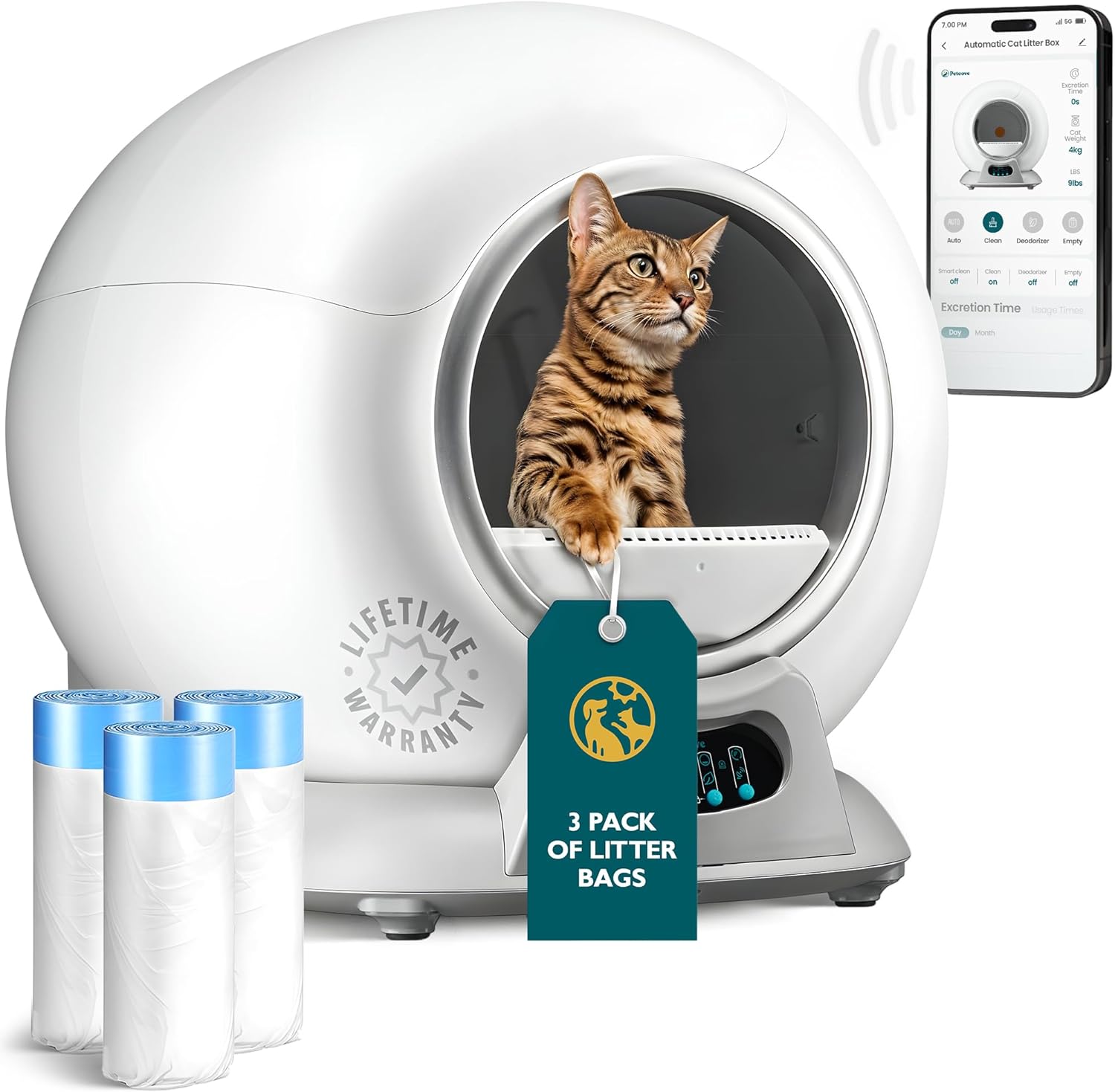Self Cleaning Litter Box with Auto Safety Sensors for Multiple Cats - Automatic Cat Litter Box Self-Cleaning - Covered Odor Removal with APP Control - Compatible On All WiFi wourant
