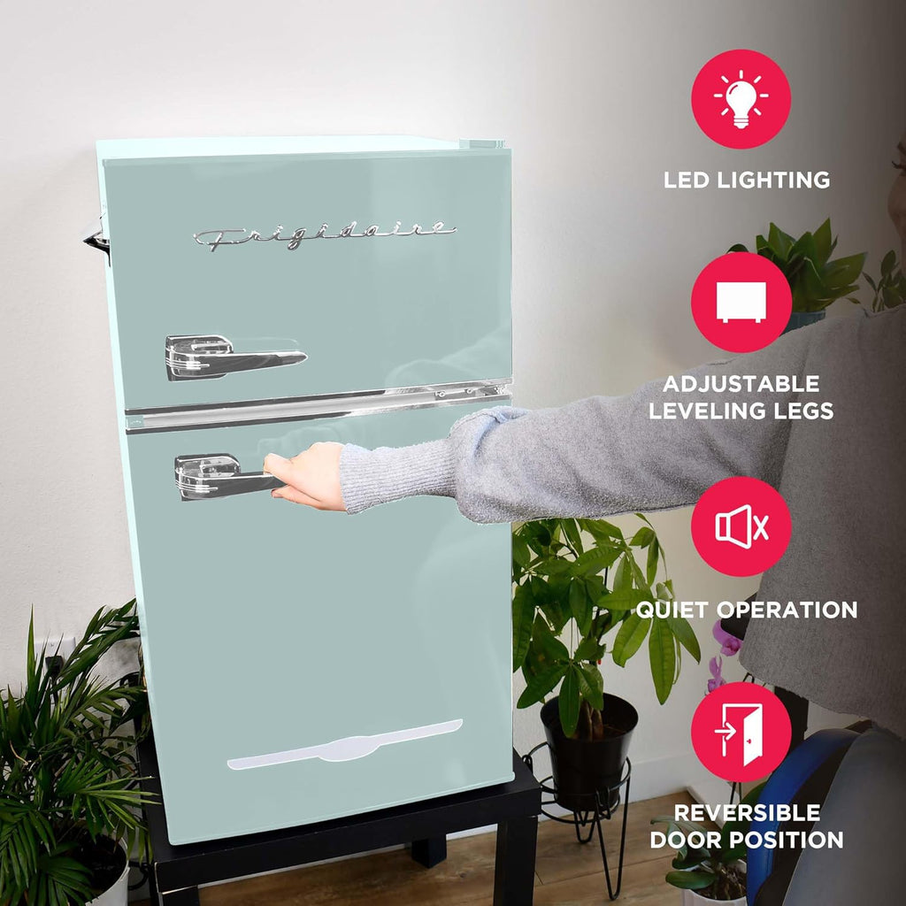 Frigidaire Retro Mini Fridge with Freezer Side Bottle Opener-Small 2 Door Refrigerator Office Bar wourant