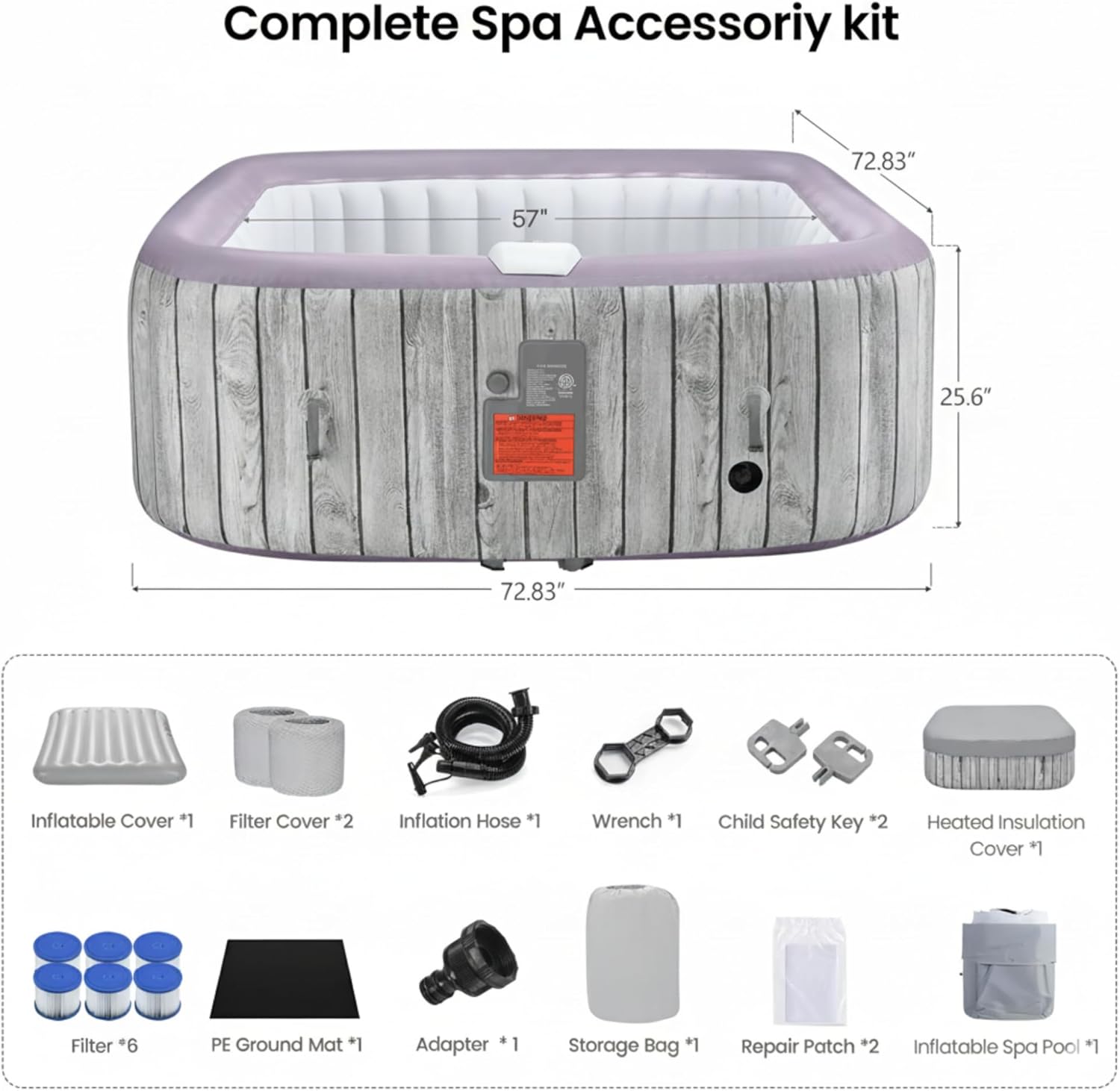 4-6 Person Inflatable Hot Tub, Portable Outdoor Spa with 130 Air Jets, Circulation Heating wourant