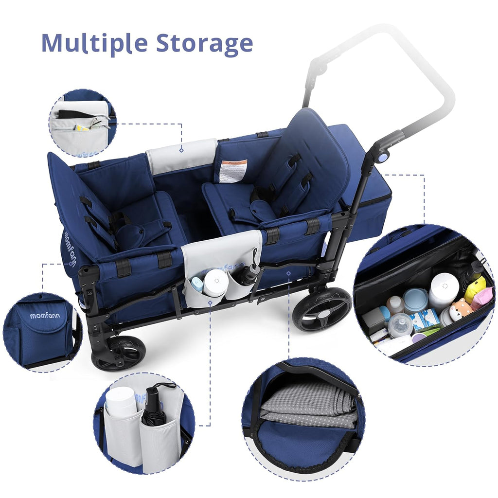 Stroller Wagon for Kids, Wagon Stroller Toddlers 2 Seaters, All-Terrain Baby Wagon Outdoor with Canopy, Parent Organizer, Adjustable Handle & Pull Bar for Infants and Toddlers, Gray wourant