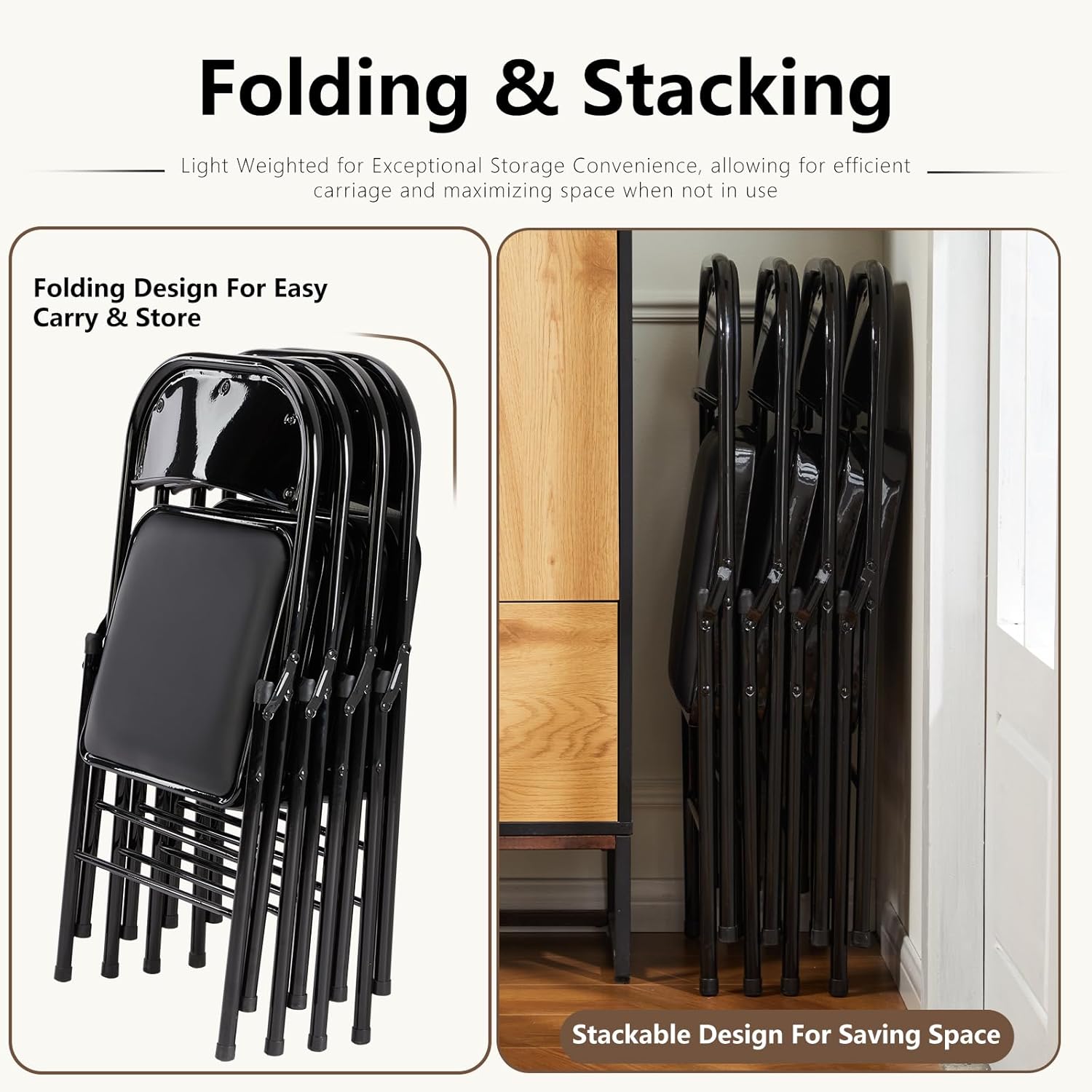 DUMOS 2 Pack Leather Padded Folding Chair, Indoor Outdoor Portable Stackable Commercial Seat wourant