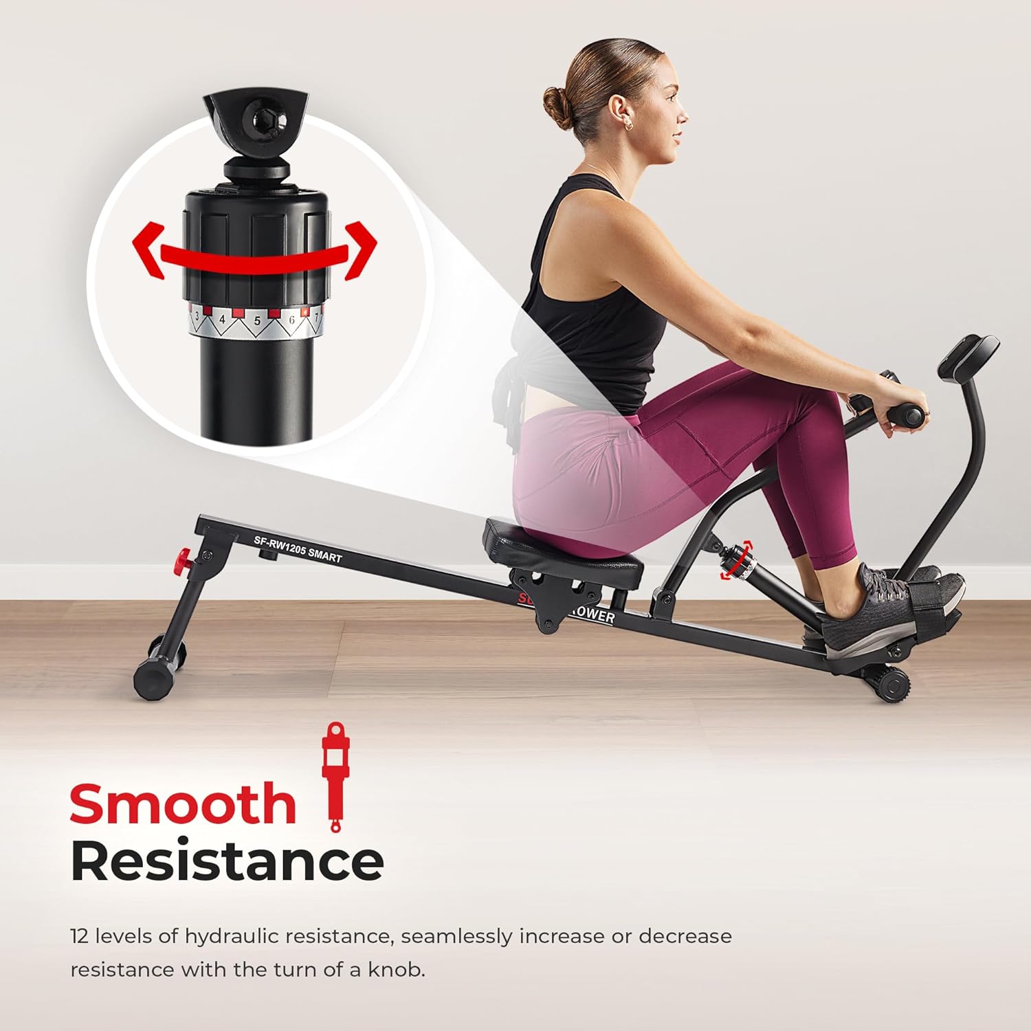 Sunny Health & Fitness Compact Adjustable Rowing Machine with 12 Levels of Resistance for Complete Body Workouts and Optional Free SunnyFit App Enhanced Connectivity wourant