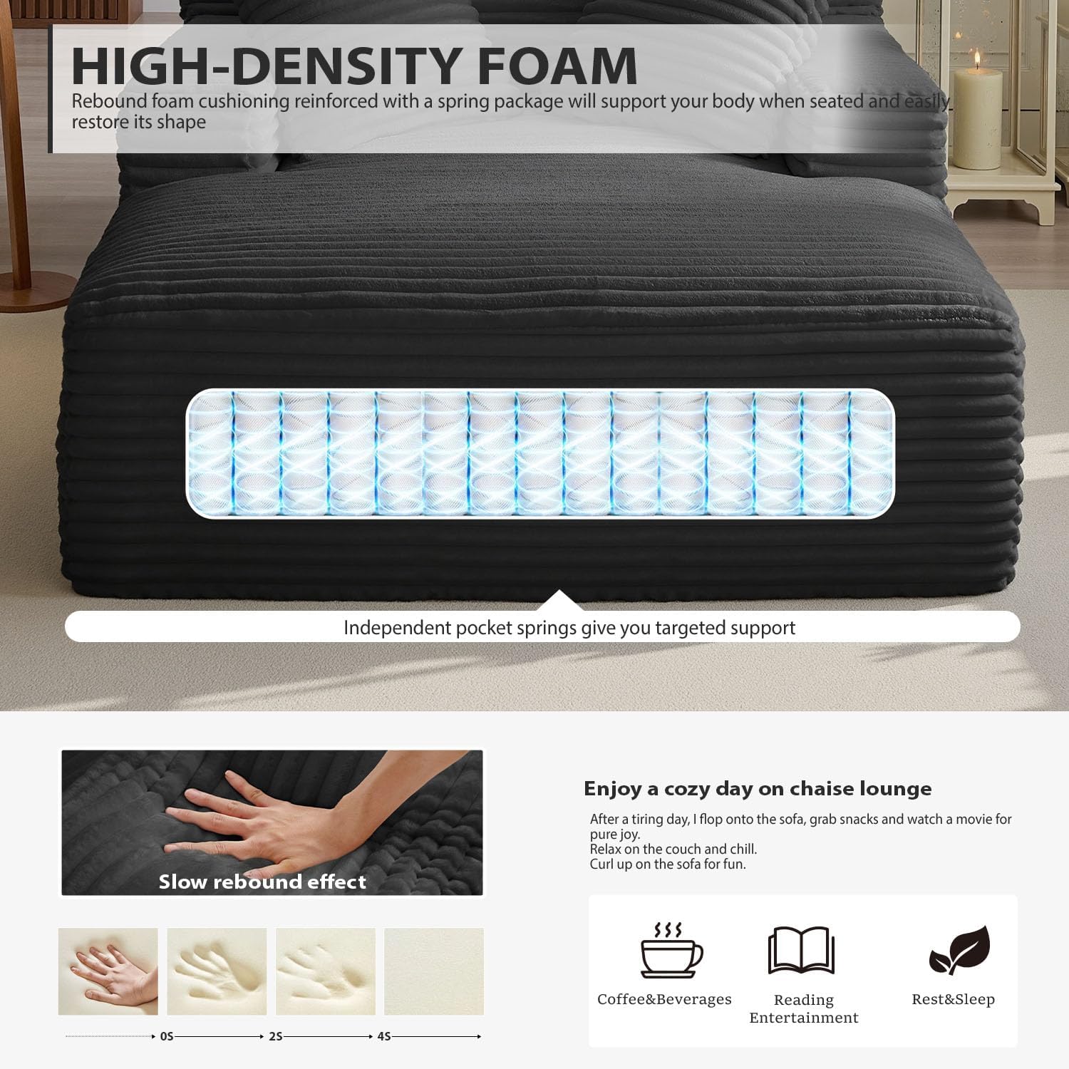 50-inch indoor recliner, oversized corduroy upholstered boneless sofa bed, deep sleeper sofa reading chair, cloud sofa, living room sofa wourant