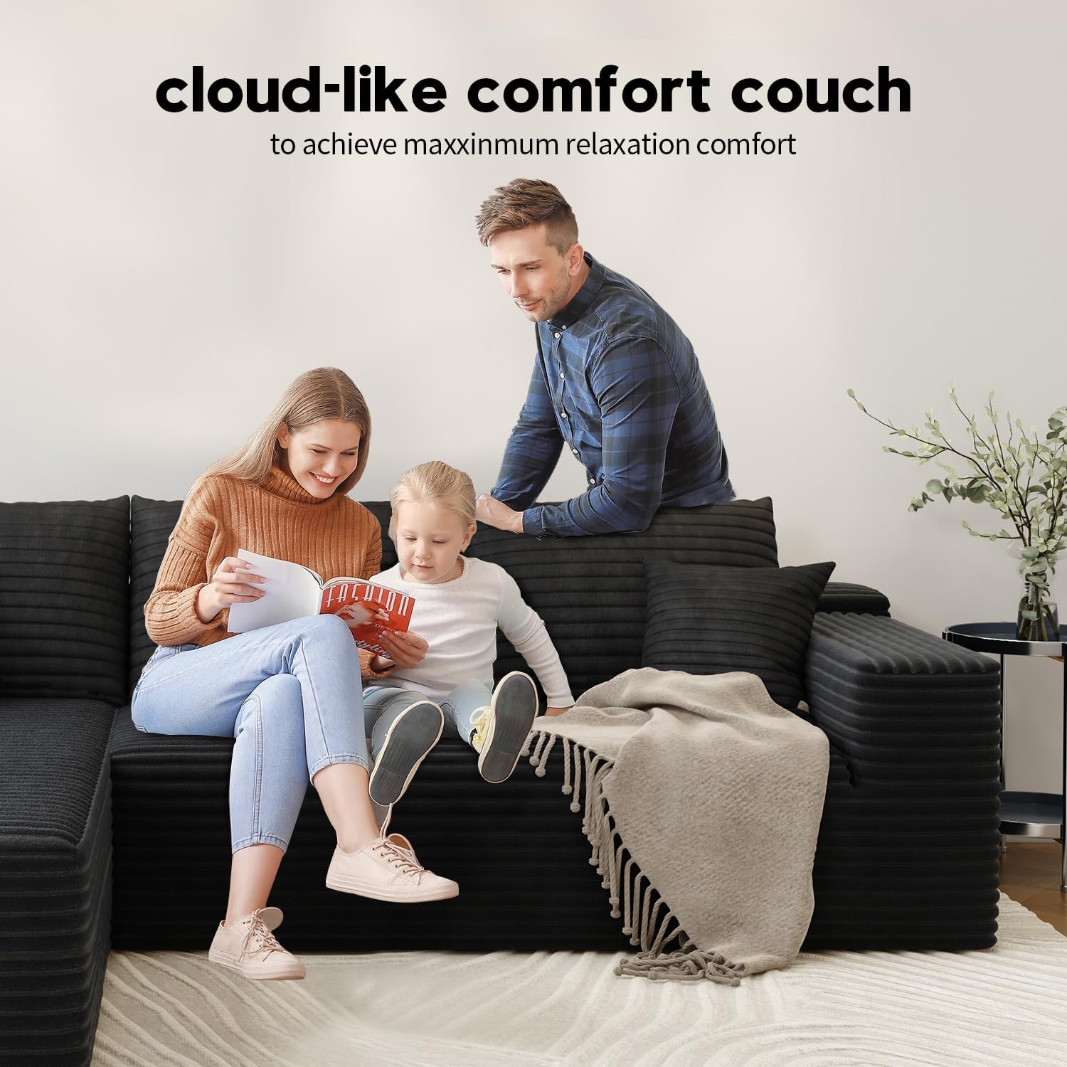 107.5 inch Cloud Modular Sectional Sofa with L-Shaped Chaise Lounge, Modern Minimalist Upholstered Sofa Deep Seating Corner Sofa wourant