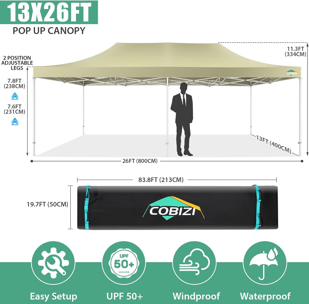 COBIZI 10x20 Heavy Duty Pop up Canopy Tent with 6 sidewalls Easy Up Commercial Outdoor Canopy Wedding Party Tents for Parties All Season Wind & Waterproof Gazebo with Roller Bag,Black(Frame Thickened) wourant