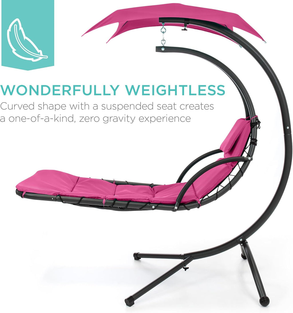 Best Choice Products Outdoor Hanging Curved Steel Chaise Lounge Chair Swing w/Built-in Pillow and Removable Canopy - Charcoal Gray wourant