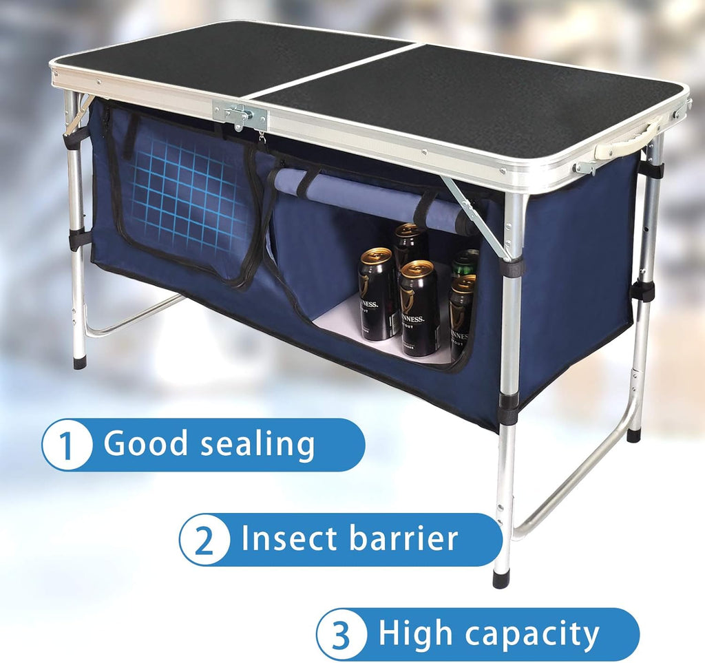 Outdoor Folding Table Aluminum Lightweight Height Adjustable with Storage Organizer for BBQ, Party, Camping wourant