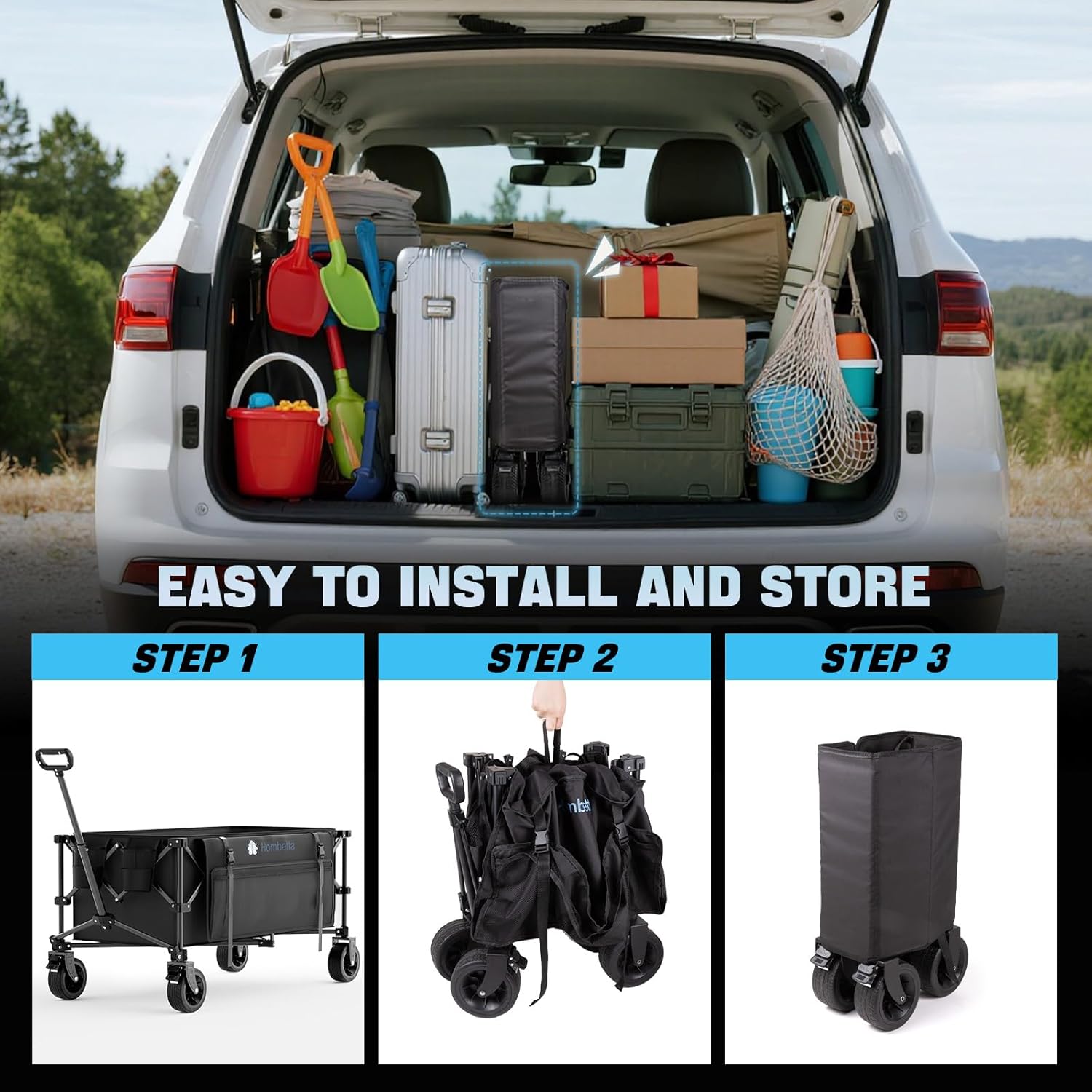 48" Extra Large Folding Travel Cart, 560 lb Capacity, 350 L Heavy Duty Utility Cart with Brakes and All-Terrain Wheels wourant