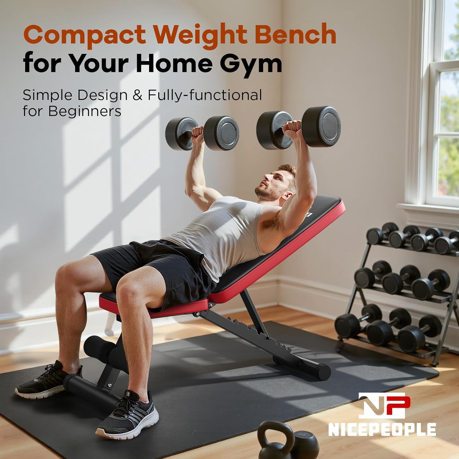 Basic Weight Bench for Home Gym, Foldable Workout Bench with 8 Backrests, 660LBS Weight Capacity Adjustable Bench wourant