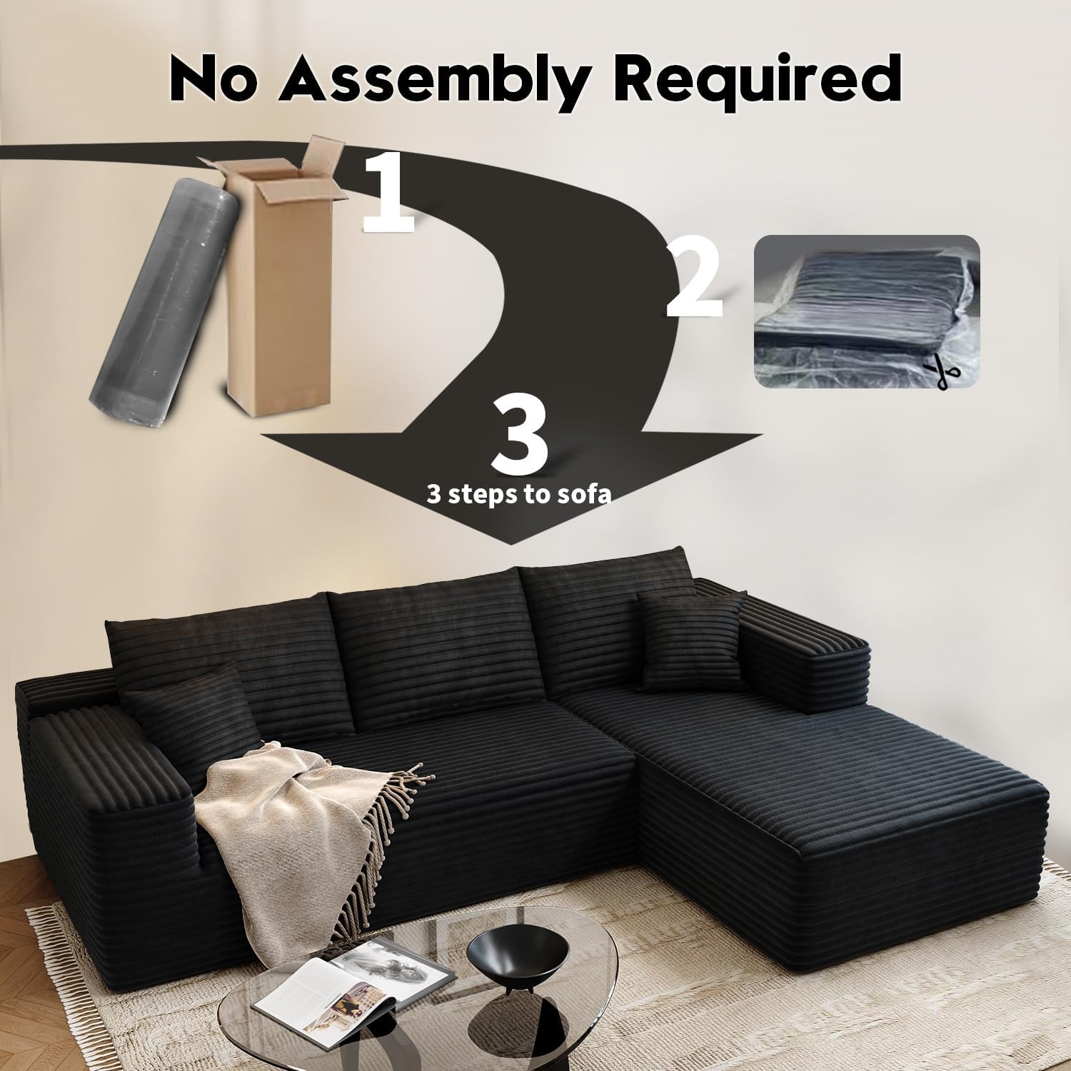 107.5 inch Cloud Modular Sectional Sofa with L-Shaped Chaise Lounge, Modern Minimalist Upholstered Sofa Deep Seating Corner Sofa wourant