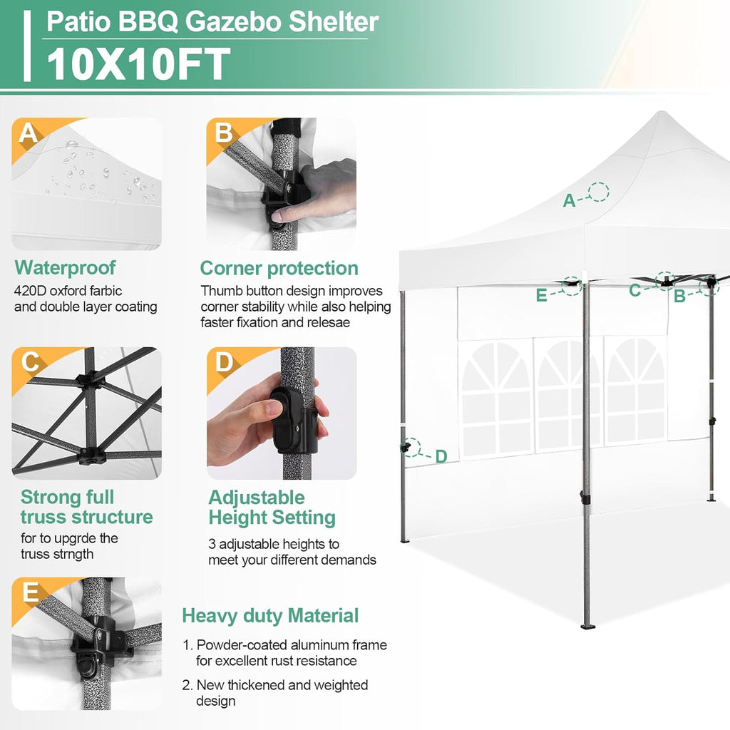 COBIZI 10x20 Heavy Duty Pop up Canopy Tent with 6 sidewalls Easy Up Commercial Outdoor Canopy Wedding Party Tents for Parties All Season Wind & Waterproof Gazebo with Roller Bag,Black(Frame Thickened) wourant