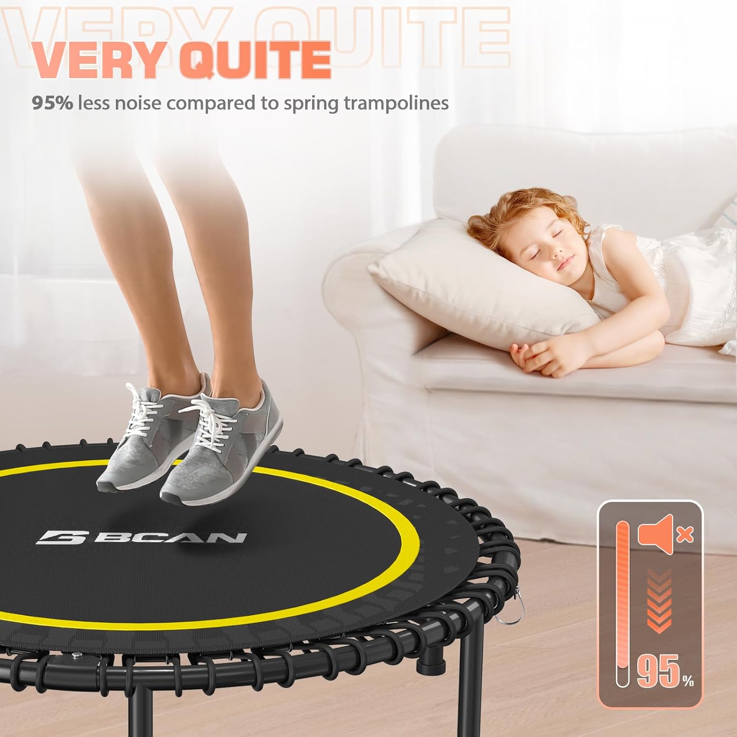 BCAN 450/550 LBS Foldable Mini Trampoline, 40"/48" Fitness Trampoline with Bungees, U Shape Adjustable Foam Handle, Stable & Quiet Exercise Rebounder for Adults Indoor/Outdoor Workout wourant